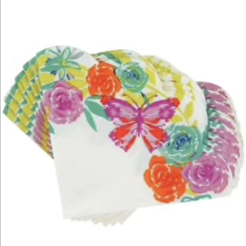 Spring Fling Floral Butterfly Scalloped Die-Cut Luncheon Doily Napkins, 16 ct